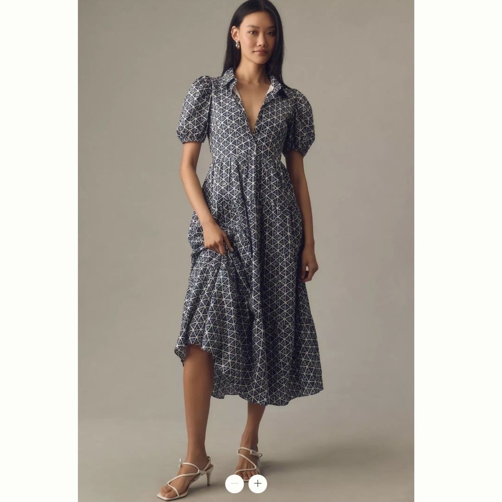 Anthropologie English Factory Puff-Sleeve Tiered Midi Shirt Dress